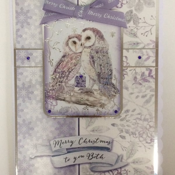 Merry Christmas Card To You Both Cute Owls 3D Luxury Handmade Card