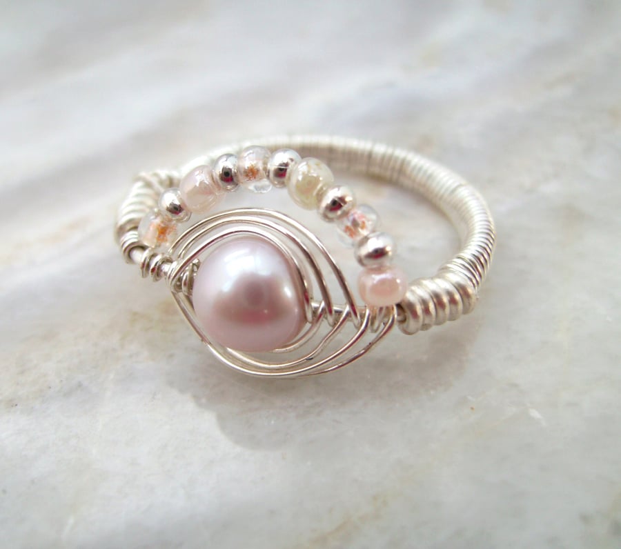 Wire Wrapped Pearl Ring