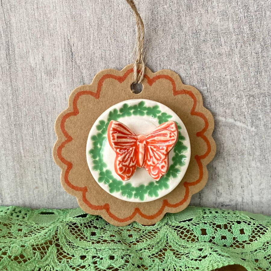 Ceramic butterfly magnet orange