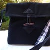 Black Wool Shoulder Bag - zip pocket - padded - Cross Body .