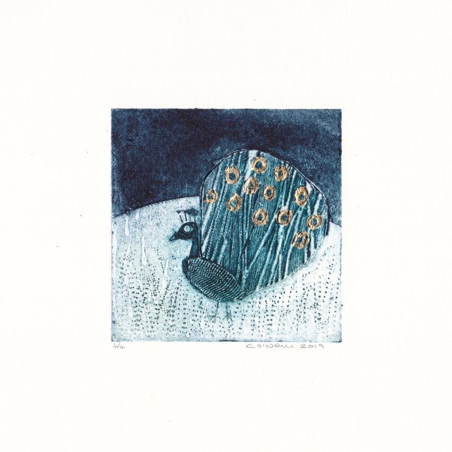 Proud Peacock  - Original Collagraph Print