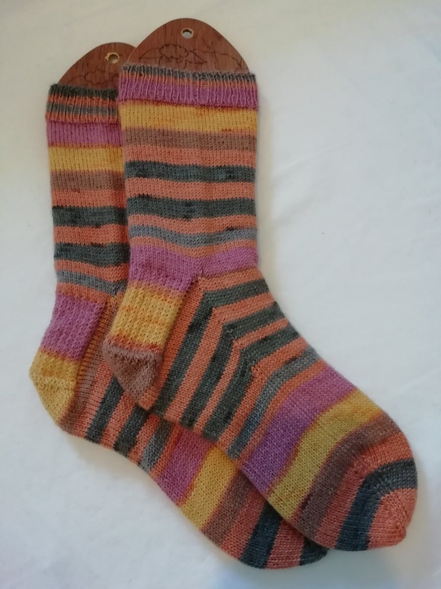 Hand knitted merino wool socks, size 7-8