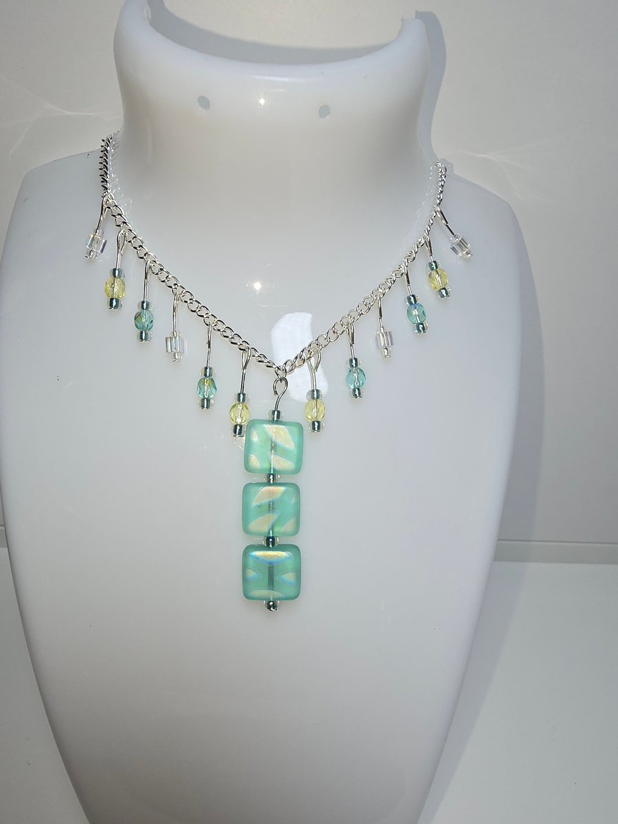 Green czech glass cubed necklace