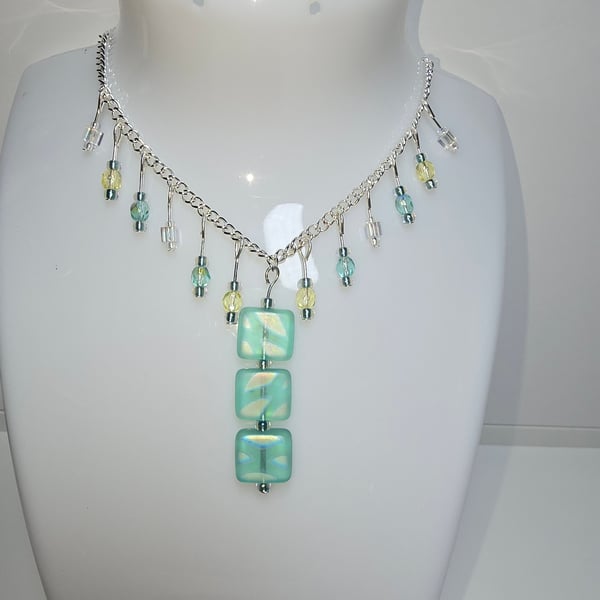 Green czech glass cubed necklace