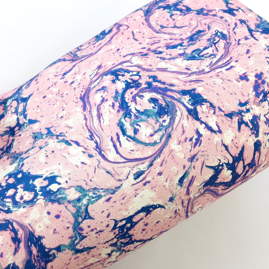 Textured fantasy pattern A4 Marbled paper sheet in pink and blue
