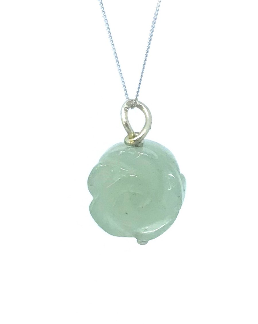 Jade Flower 9ct white gold pendant necklace