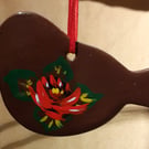 Ceramic hanging bird handpainted with canal art style roses