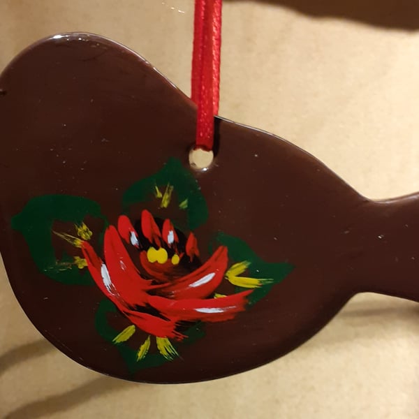 Ceramic hanging bird handpainted with canal art style roses