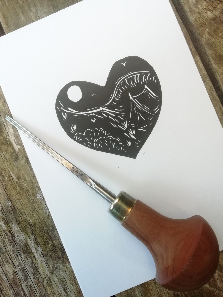 ‘Love Camping’ Tent Mini Print -  Original handmade linocut A6 by Kathryn.Prints