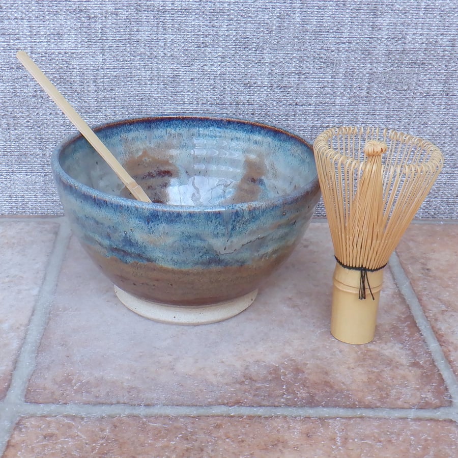 Matcha chawan green tea bowl wheel thrown stoneware pottery handmade