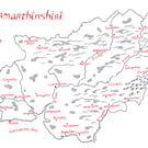 Map of Carmarthenshire Hand Drawn Tolkien Style Map Artwork