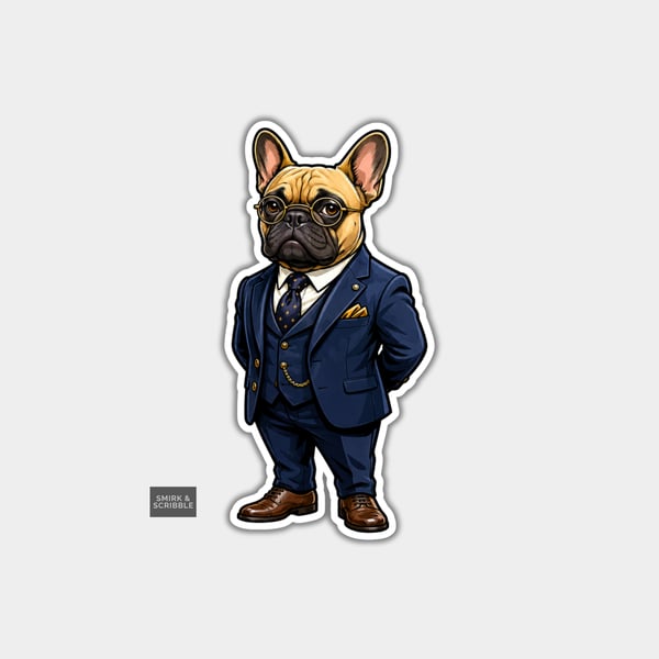 Funny Vinyl Die Cut Sticker For Adults - French Bulldog In Suit