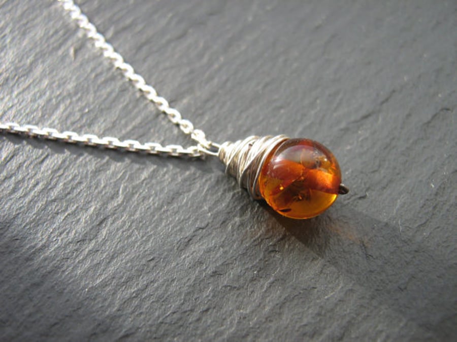 Amber Pendant - Amber Necklace, Wire Wrapped Jewellery