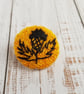 Mustard tweed Scottish thistle pin, embroidered button brooch. - Image 2
