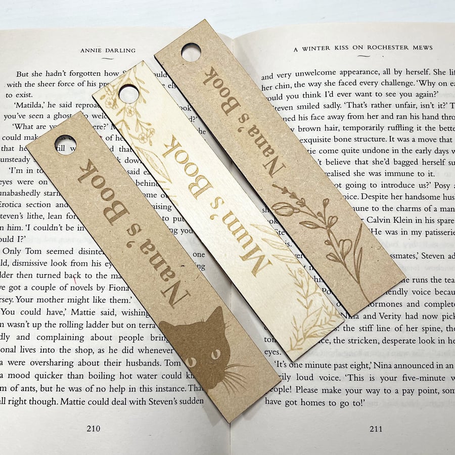 Cat Bookmark Personalised engraved wooden bookmark Flower 4 Design