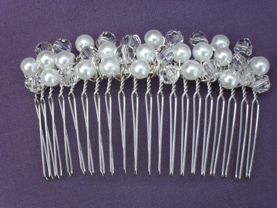 Glass Pearl and Crystal Hair Comb