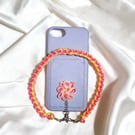 Pink & Yellow Macrame Phone Strap with Auspicious Knot Charm