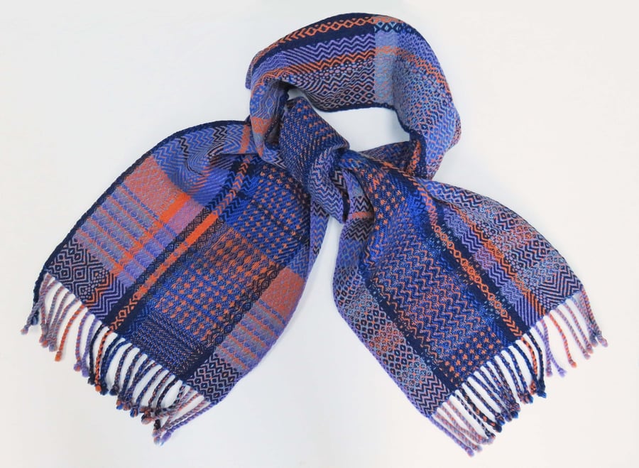 Blue and Orange Handwoven Wool Scarf