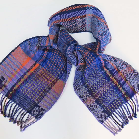 Blue and Orange Handwoven Wool Scarf