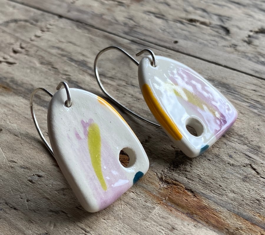 Handmade Ceramic and Silver Drop Earrings