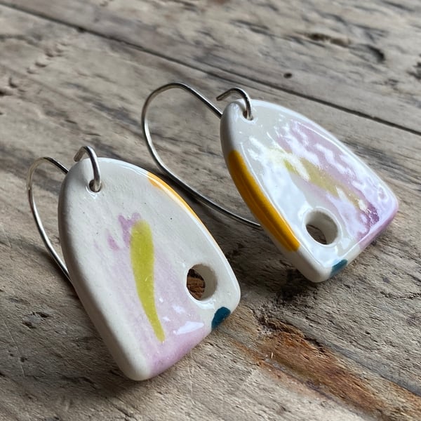 Handmade Ceramic and Silver Drop Earrings