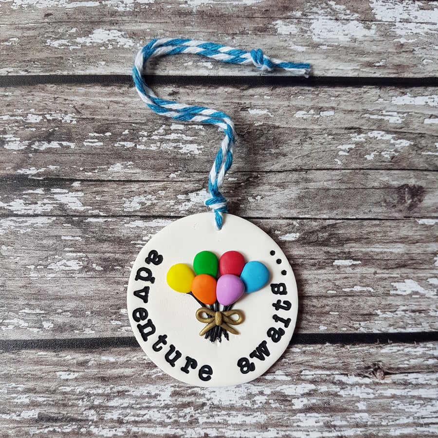 "Adventure Awaits" balloons hanging decoration, Hand painted, Handmade
