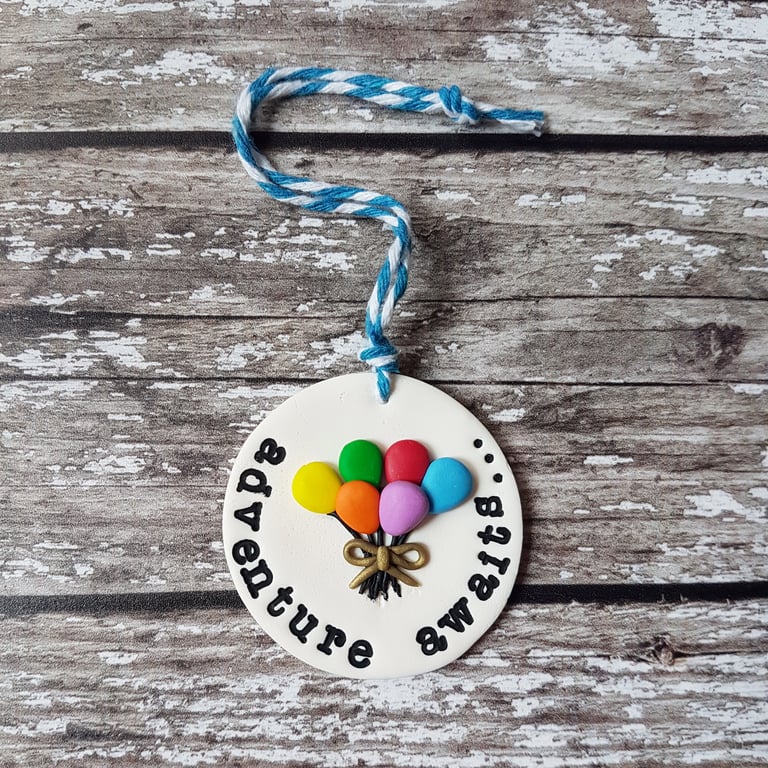 "Adventure Awaits" balloons hanging decoration, Hand painted, Handmade