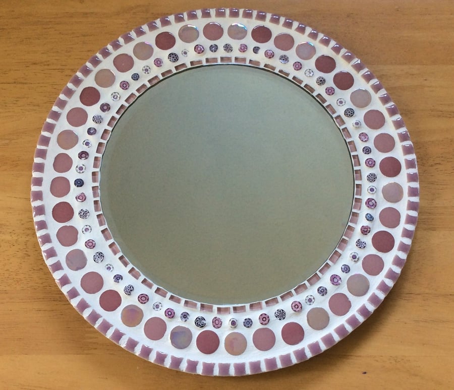 Mosaic Wall Mirror Round 30cm in Pink - Bedroom Mirror