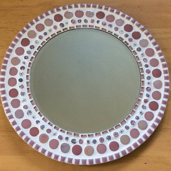 Mosaic Wall Mirror Round 30cm in Pink - Bedroom Mirror