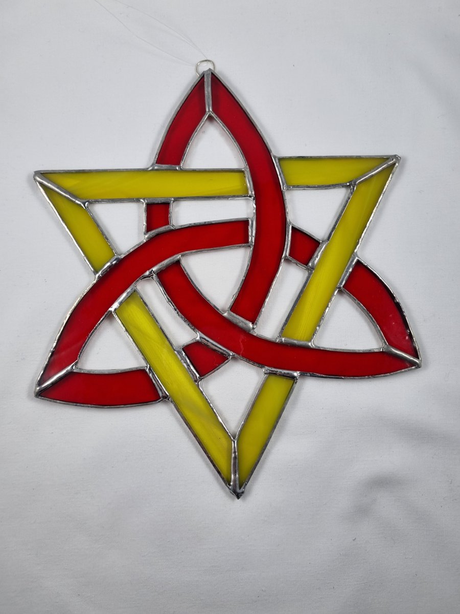 501 Stained Glass Celtic Triangle - handmade hanging decoration.