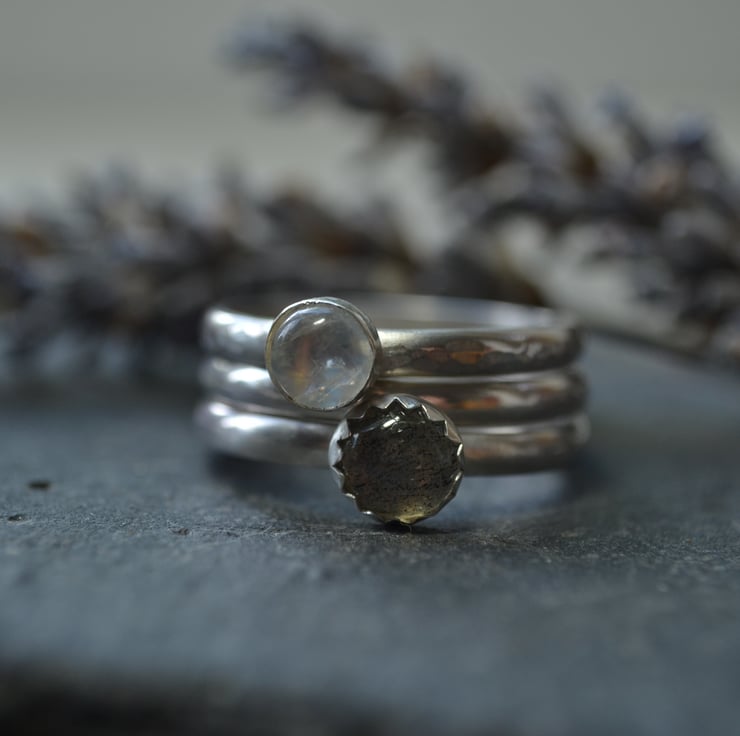 Sterling silver stacking rings - greys - Folksy