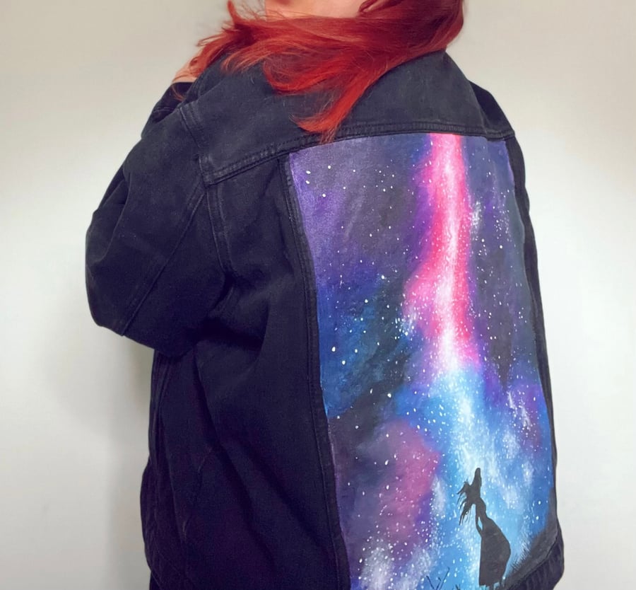 Custom hand-painted denim jacket, Galaxy Night Sky