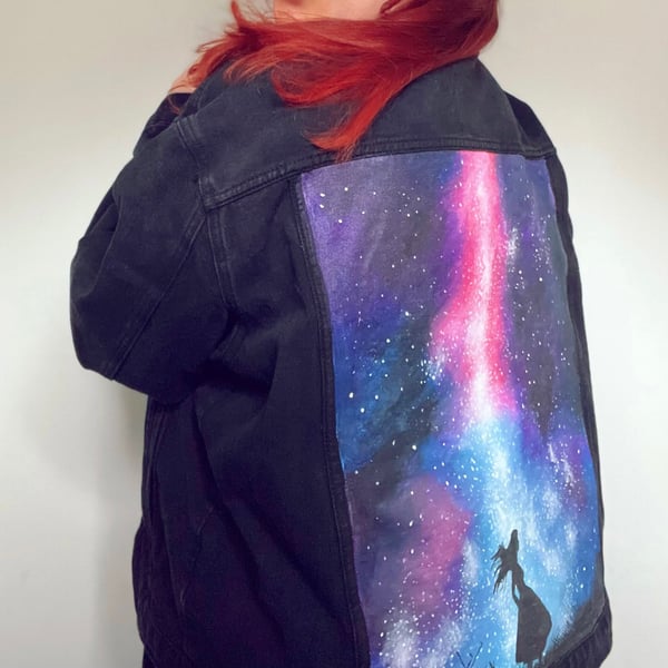 Custom hand-painted denim jacket, Galaxy Night Sky