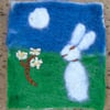 needle felt hare and moon picture, 