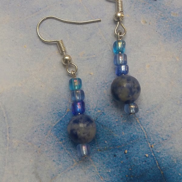 Cloudy Blue Glass Beaded Earrings