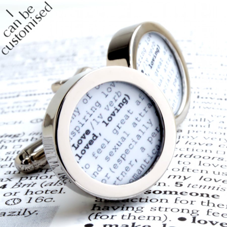 Personalised Dictionary Cufflinks - Love or choose a word meaningful to you