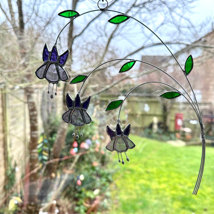 Stained Glass Fuchsia Suncatcher - Handmade Hanging Decoration - Purple Mauve