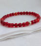 Red-orange faceted agate gemstone stretch bracelet  - Image 10