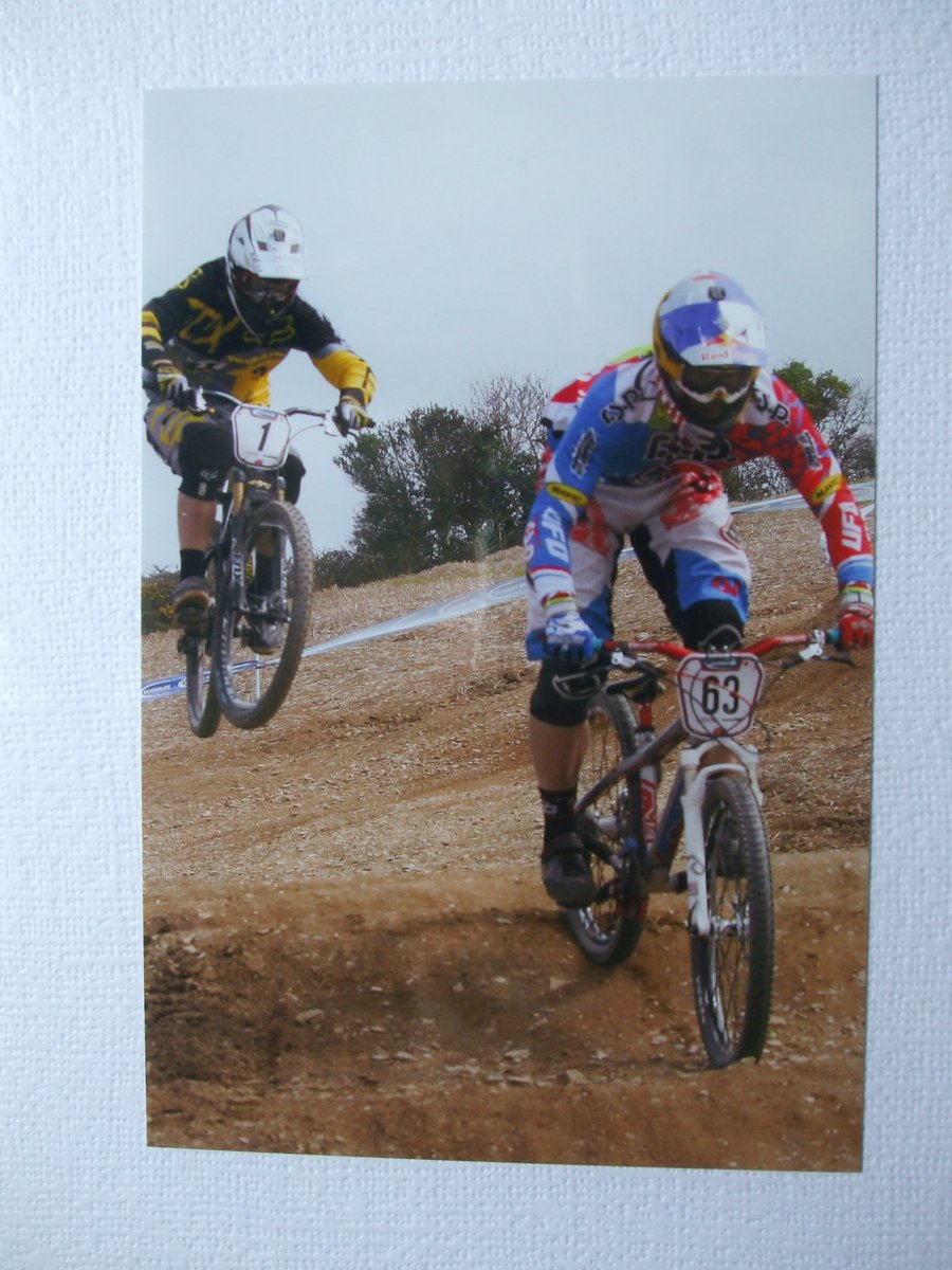 Photographic greetings card of 4X bike racing.