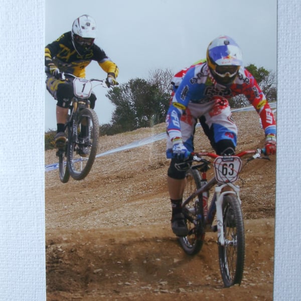 Photographic greetings card of 4X bike racing.