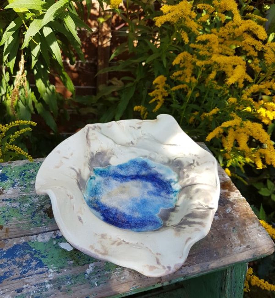 Blue Lagoon Wavy Ceramic Bowl