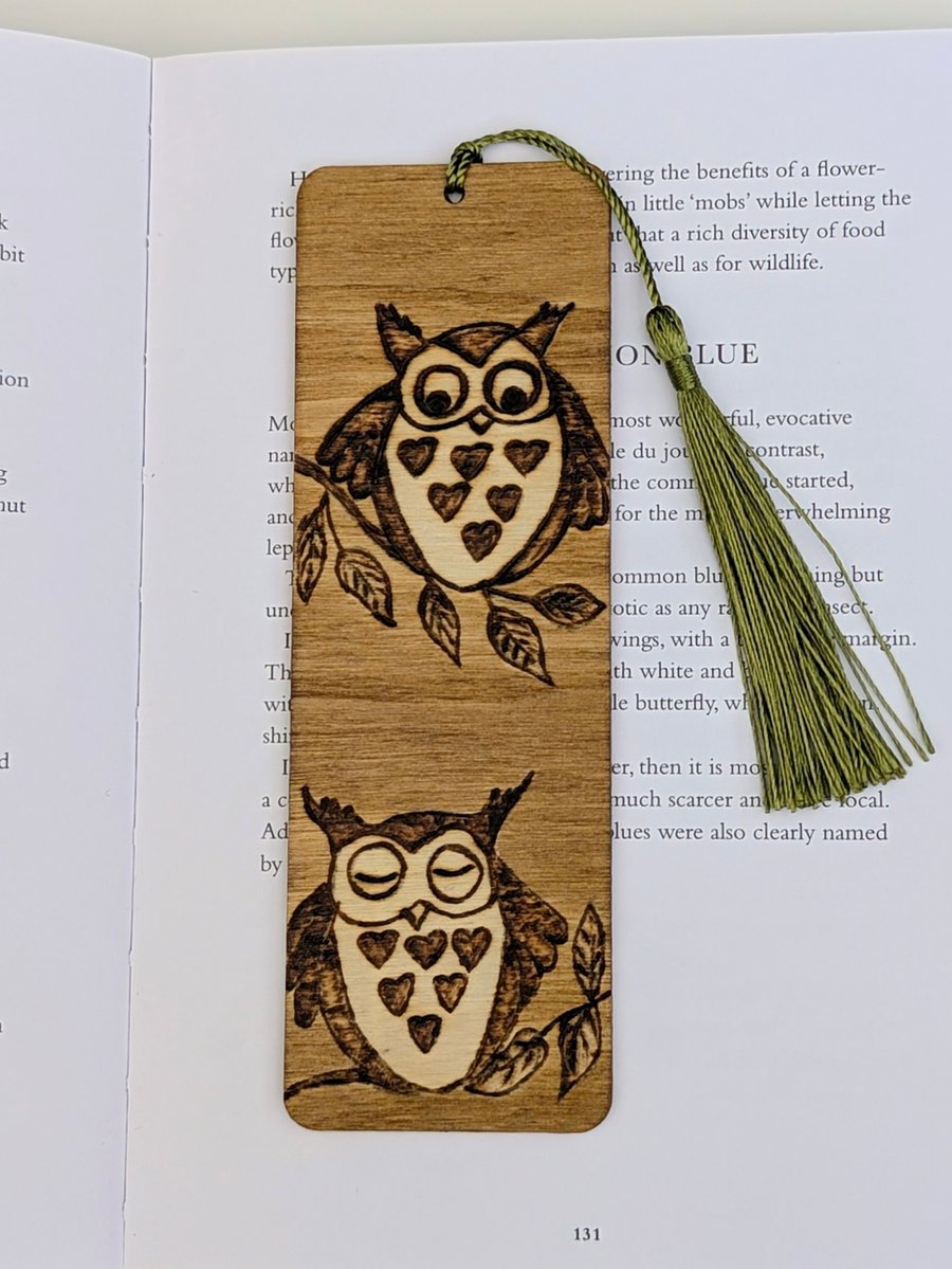 Pyrography owls wooden bookmark, gift for an owl lover, Mother's Day idea