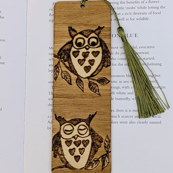 Pyrography owls wooden bookmark, gift for an owl lover, Mother's Day idea