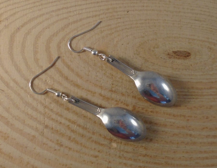 Upcycled Silver Plated Sugar Tong Spoon Drop Earrings SPE071905