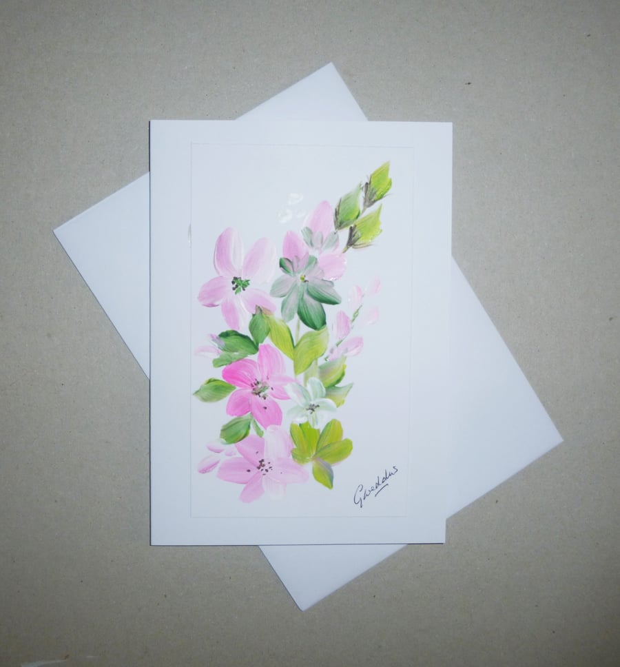 hand painted floral art painting greetings card ( ref FA 384 B5 )