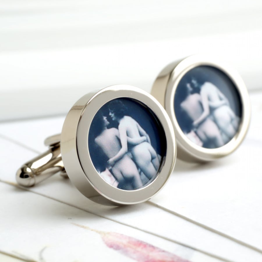  1920s Erotic Nude Cufflinks - Two Naked Girls Together