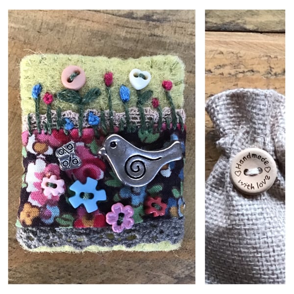 Liberty fabric felt lace charm brooch badge