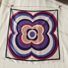 Gray habotai silk scarf with black border and multicolor geometric flower Exclus