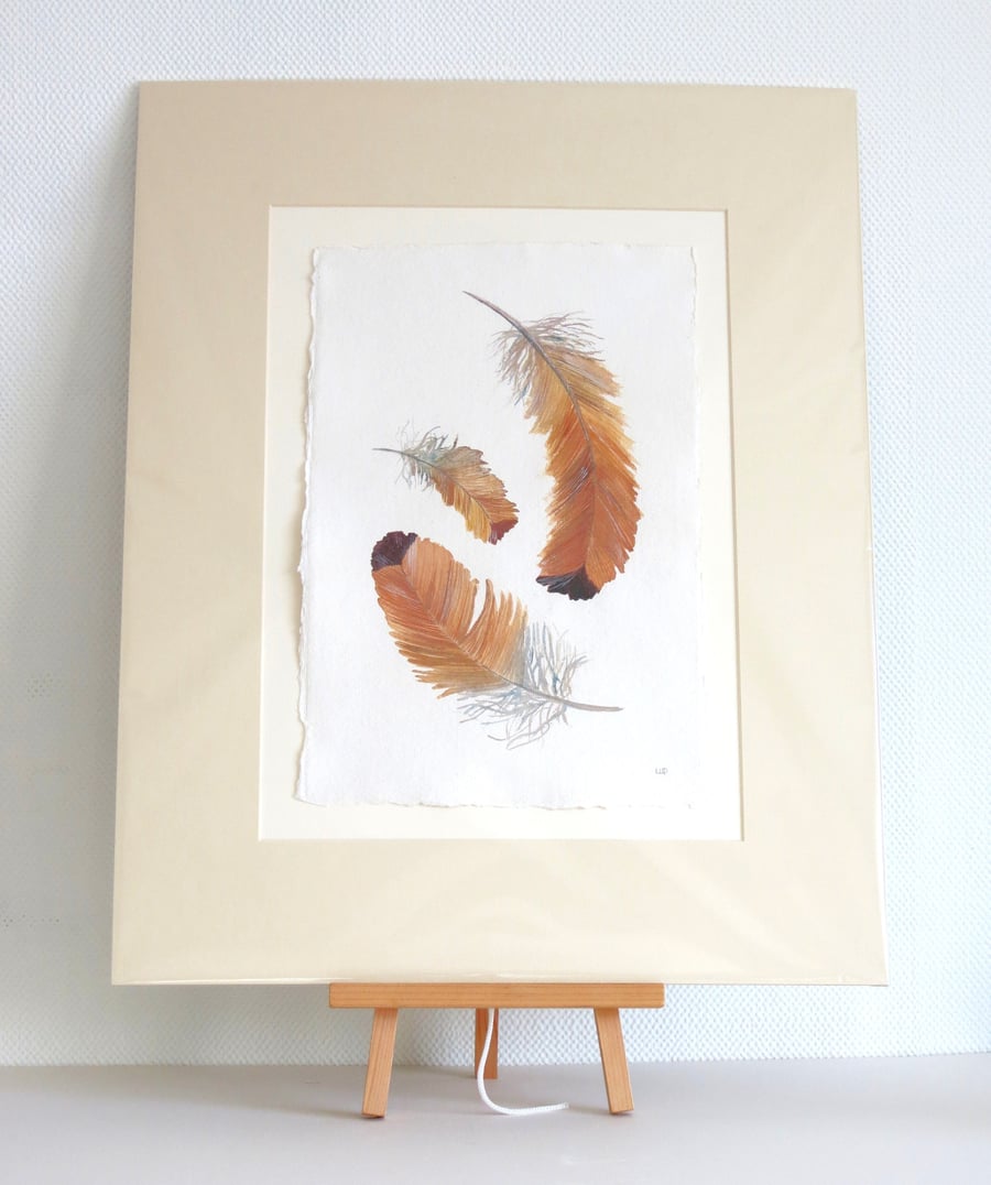 Seconds Sunday Sale original watercolour feathers painting ready to frame