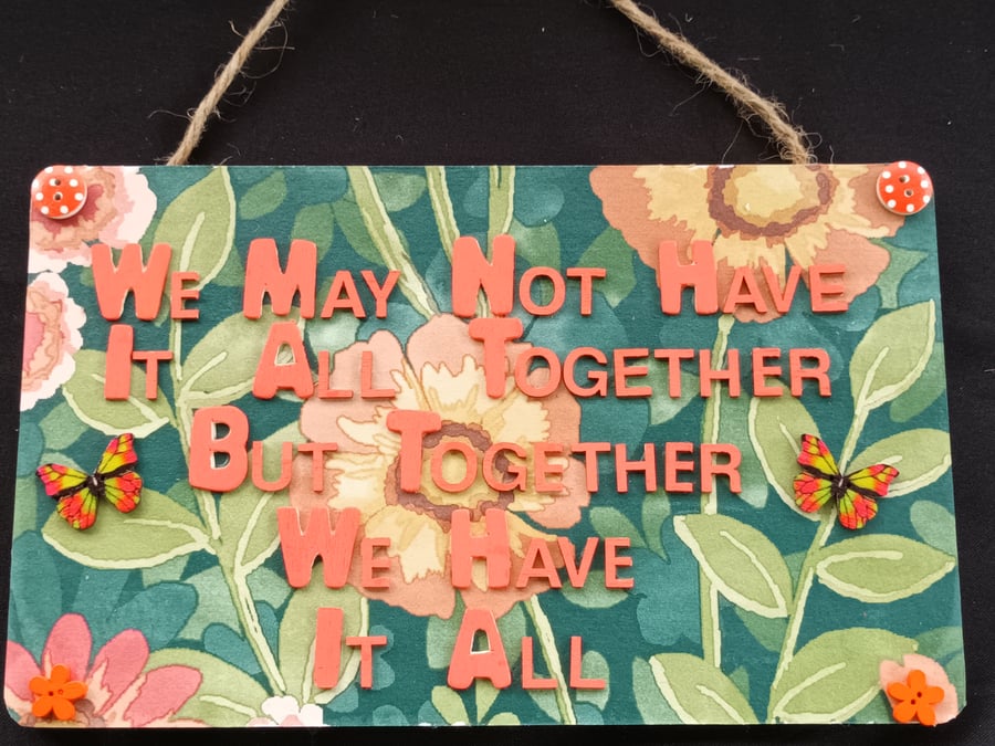 Hand decorated hanging wooden sign 